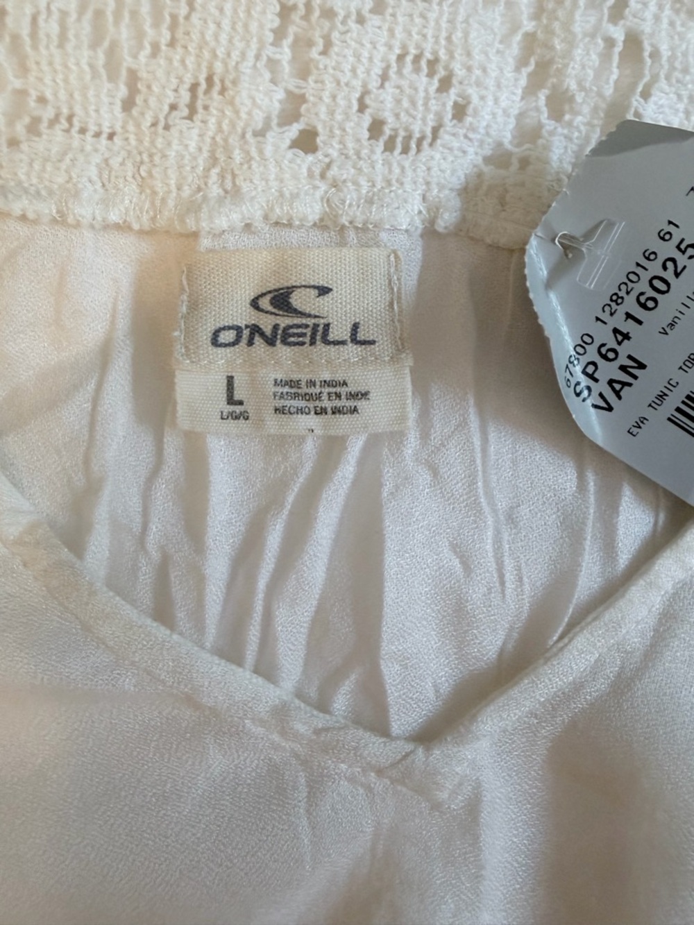 NWT O'Neill White Lace Inset VNeck Tunic Cover Up Beach Festival Large - Picture 10 of 12